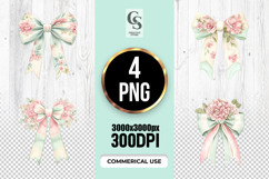 Watercolor Floral Bow Clipart Sublimation PNG Product Image 1