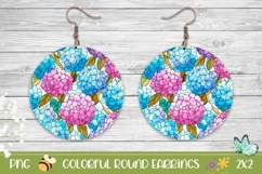 Stained Glass Hydrangea Round Earrings Sublimation PNG Product Image 1