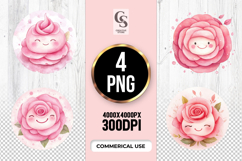 Cute Kawaii Pink Rose Clipart Sublimation PNG Product Image 1