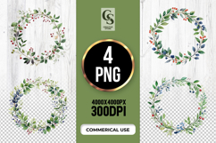 Green Leaf Berry Wreath Clipart PNG Product Image 1