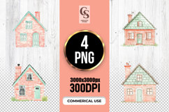 Cute Brick House Watercolor Clipart Sublimation PNG Product Image 1