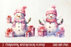 Pink Christmas Snowman Clipart, Christmas PNG Product Image 1