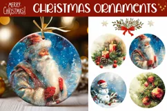Watercolor Santa Claus Ornaments, Snowman Round Ornaments Product Image 1