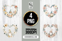 Floral Gnome Wreath Watercolor Clipart Sublimation PNG Product Image 1