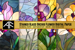 Stained Glass Orchid Flower Digital Paper Product Image 1