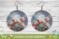 Pink Roses Round Earrings PNG, Floral Round Earrings Product Image 1