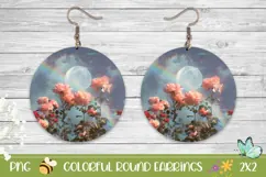 Pink Roses Round Earrings PNG, Floral Round Earrings Product Image 1