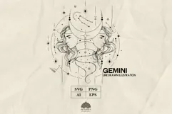 Gemini Zodiac sign line drawing Svg Png Eps Product Image 1