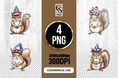Cute Squirrel Patriotic Hat Watercolor Clipart PNG Product Image 1