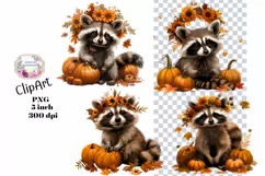 Autumn, Racoon, Fall, Ephemera, PNG, watercolor, Clipart Product Image 1