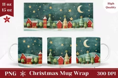 Christmas Mug Wrap PNG, Christmas Village Mug Design Product Image 1