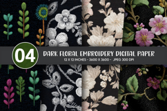 Dark Floral Embroidery Digital Paper Product Image 1
