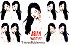 Beautiful Asian woman art sketches 10 PNG Digital download Product Image 1