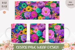 Colorful Flowers Mug Wrap Design, Spring Mug Template Product Image 1