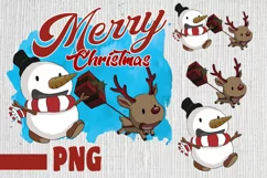 merry christmas png christmas snowman and reindeer png Product Image 1