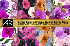 Orchid &amp; Petunia Flower Digital Paper | Flower Pattern Product Image 1