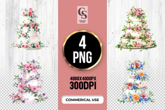Floral Wedding Cake Watercolor Clipart Sublimation PNG Product Image 1
