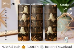 Cartoon Halloween Tumbler Wrap, Cute Ghosts Tumbler PNG Product Image 1