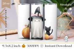 Cartoon Ghost Tumbler Design, Watercolor Halloween Tumbler Product Image 1
