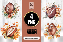 Autumn Football Floral Watercolor Clipart Sublimation PNG Product Image 1
