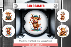 Highland Cow Occupations Car Coaster Product Image 1