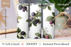 Blackberry Tumbler Wrap Design, Floral Tumbler Template Product Image 1