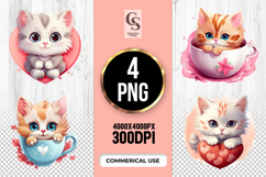 Cute Kawaii Kitten Cup And Heart Clipart Sublimation PNG Product Image 1