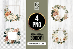 Sage Green Neutral Rose Watercolor Frames PNG Product Image 1