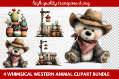 4 Whimsical Western Animal Clipart | Cute Cowboy Animals PNG Product Image 1