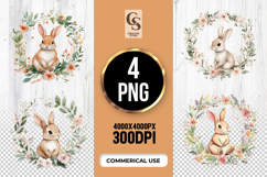 Rabbit with Floral Wreath Clipart Sublimation PNG Product Image 1
