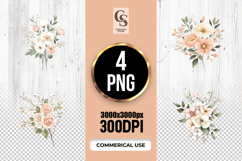 Watercolor Peach &amp; Blush Floral Bouquet Clipart PNG Product Image 1