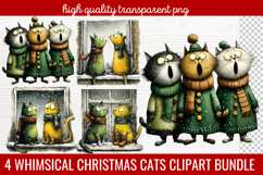 4 Whimsical Christmas Cats Clipart | Cute Festive Cat PNG Product Image 1