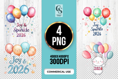 Joy and Sparkle 2026 Balloon Bunny Clipart Sublimation PNG Product Image 1