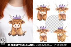 Highland Cow With Lavender Crown Clipart Sublimation PNG Product Image 1