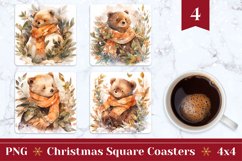 Watercolor Christmas Coaster, Christmas Bear Sublimation Product Image 1