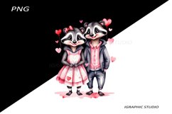 Valentine animal couple clipart, Valentine badger png Product Image 1