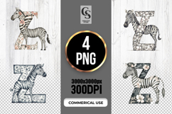 Z Zebra Floral Alphabet Letter Clipart Sublimation PNG Product Image 1