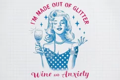 Retro Girl Quotes Glitter-wine and anxiety PNG Sublimation Product Image 2