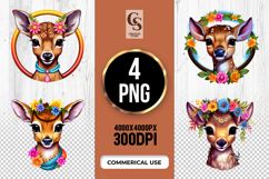 Floral Deer Portraits clipart sublimation png Product Image 1
