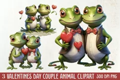 Couple Animal Valentines Day Clipart, Watercolor Couple Product Image 1