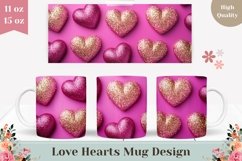 Glitter Pink Hearts Mug Wrap, Glitter Love Mug Template Product Image 1