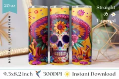 3D Sugar Skull Tumbler Wrap, Colorful Skull Tumbler Template Product Image 1