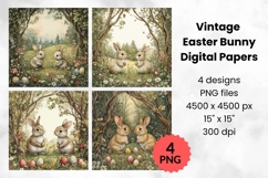 Vintage Easter Bunny Digital Papers 4 PNG Designs Scrapbook Product Image 1