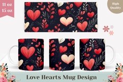 Flowers Mug Template, Pink Love Hearts Mug Sublimation Product Image 1