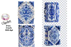 Blue Toile, Ephemera, PNG, Clipart, Junk Journal, flowers Product Image 1