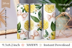 Watercolor Lemon Tumbler Wrap, Pink Bows Tumbler Sublimation Product Image 1