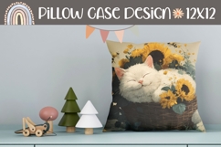 Cute Cat Pillow, Sunflowers Pillowcase, Flowers PNG Product Image 1