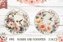 Floral Wreath Car Coaster, Cartoon Flowers Round Coasters Product Image 1
