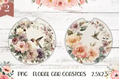Floral Wreath Car Coaster, Cartoon Flowers Round Coasters Product Image 1