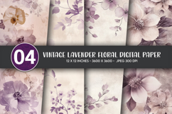 Vintage Lavender Floral Digital Paper Product Image 1